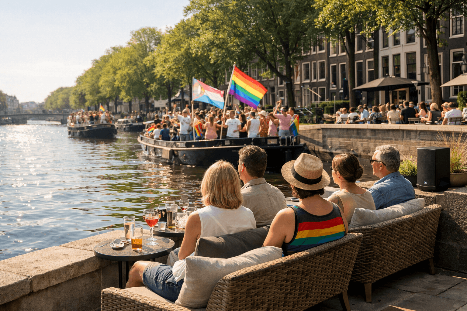 Venue-side Pride audience listening to coordinated route audio