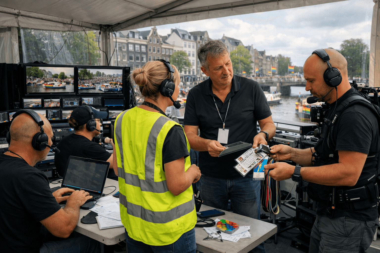 Broadcast production team preparing approved operator access