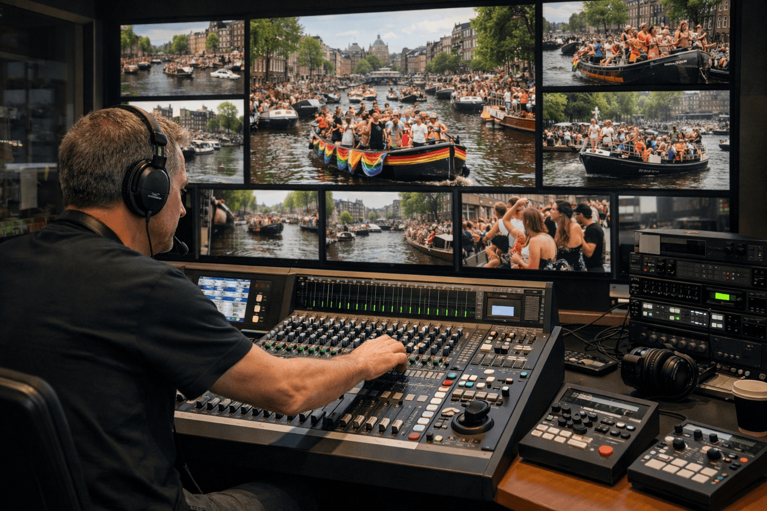 Broadcast operator matching live audio to the correct parade boat
