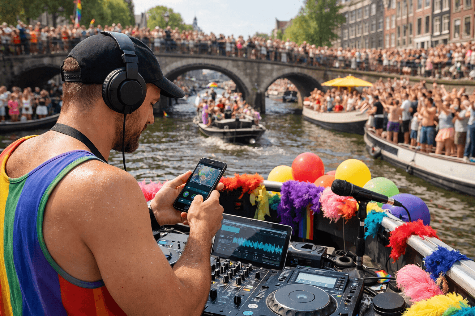 Boat DJ sending live audio and position from a mobile setup