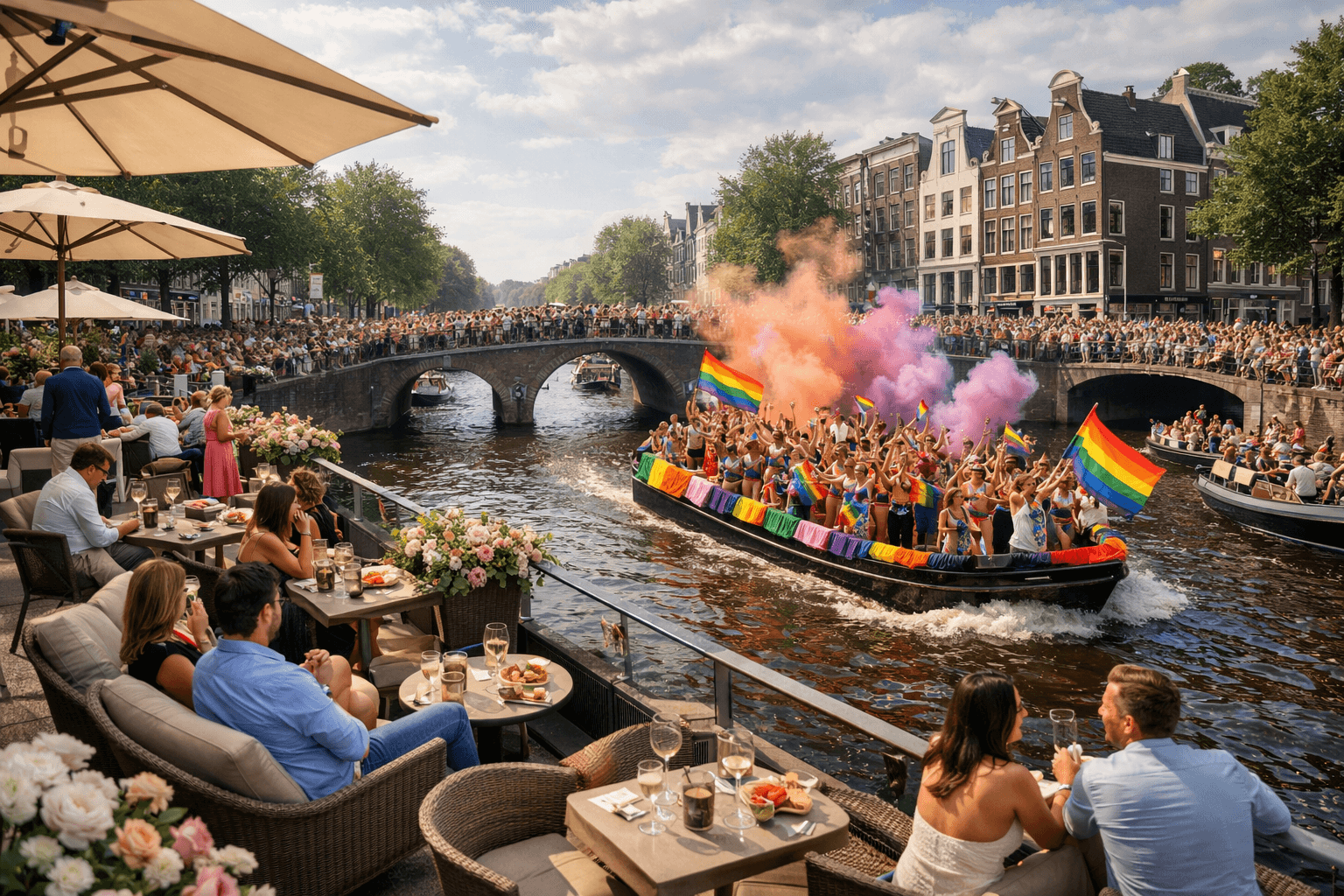 Canal-side venue matching the right Pride boat moment