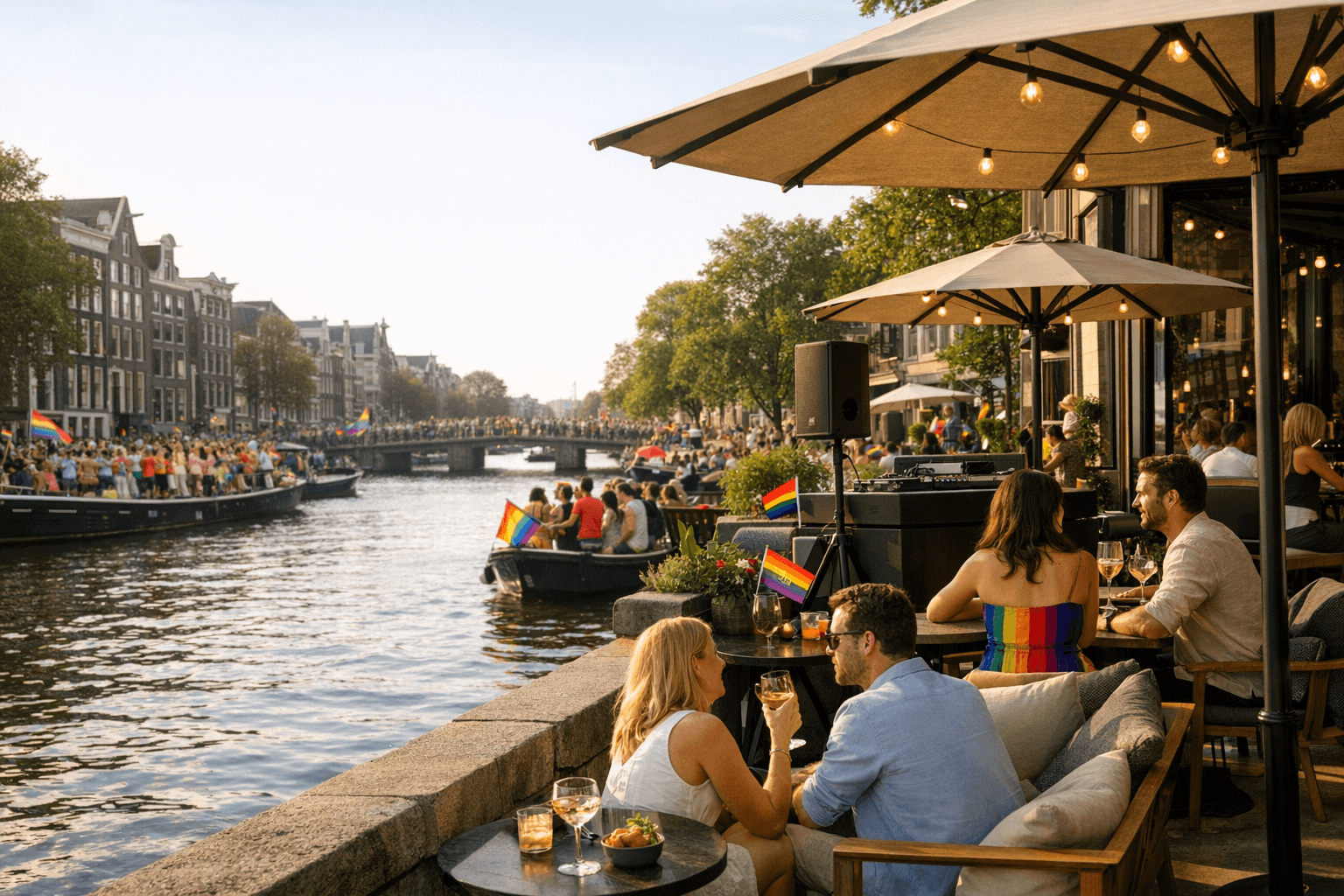 Canal-side venue using PrideSync during Pride in Amsterdam