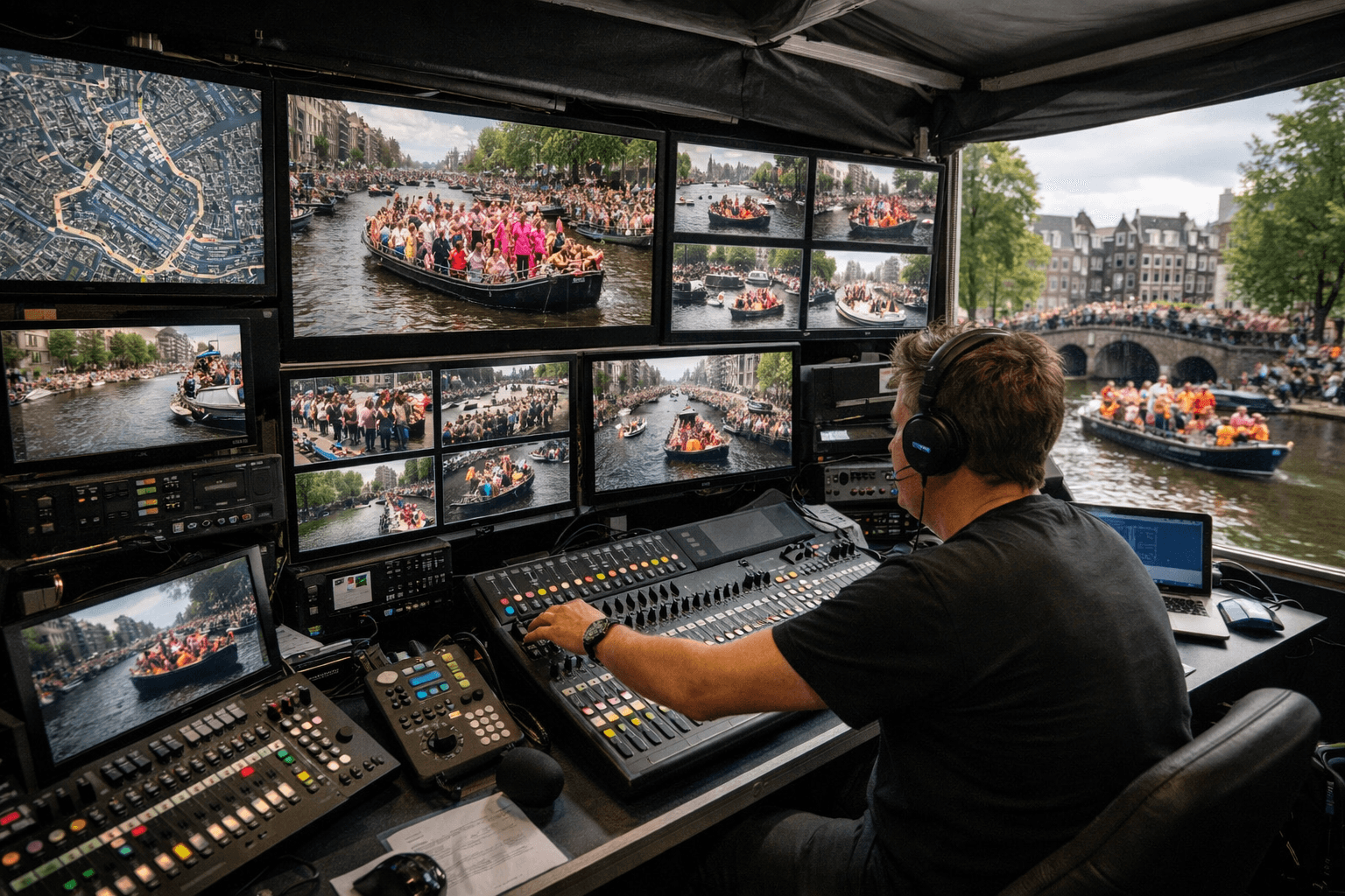 Broadcast operator selecting the correct Pride boat feed