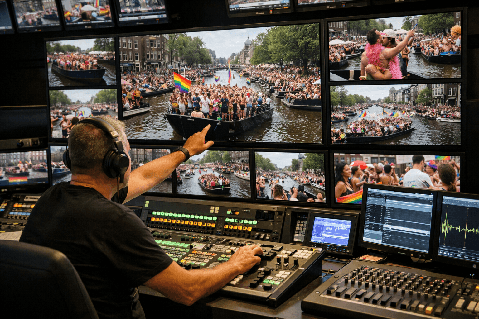 Broadcast operator choosing a live parade source for transmission