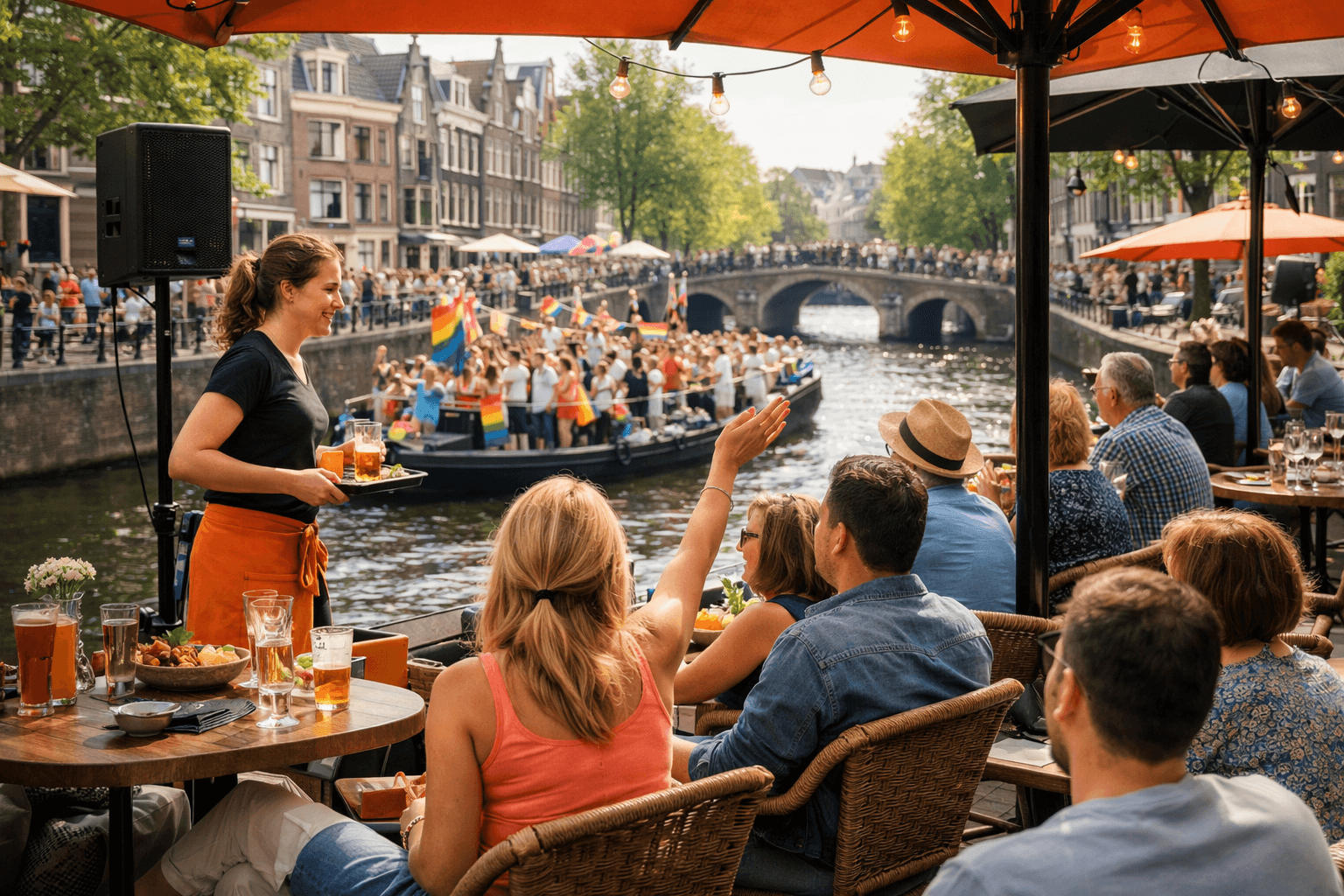 Canal-side venue audience feeling connected to the live parade